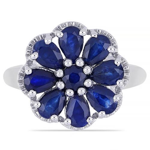 BUY 925 SILVER NATURAL BLUE SAPPHIRE GEMSTONE FLORAL RING